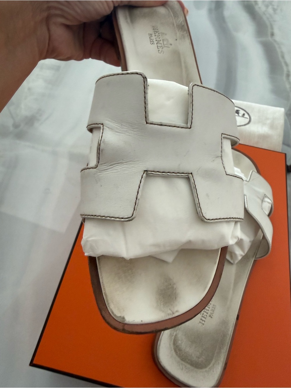 White Oran Leather Slide Sandals - Women - Picture 9 of 14